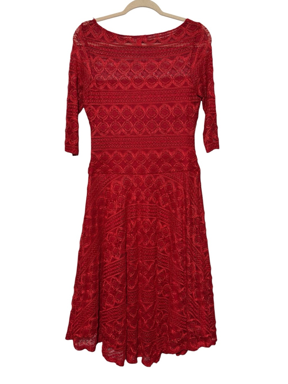 Red Lave Fit Flare Midi Dress Size 8 Modest Wedding Guest Formal Holiday Festive
